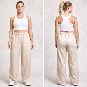 Fabletics Wide Leg Pants Medium Beige High Rise Athleisure Lounge